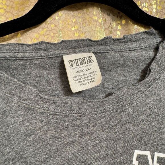 PINK Victorias Secret Charcoal Gray Distressed Long Sleeve T Shirt Large - Picture 3 of 7
